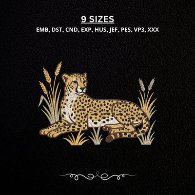 Cheetah Embroidery Design – Wild Cheetah Lying in Grass Safari Wildlife Animal Machine Embroidery File Embroidery/Applique DESIGNS PatternFeed8 