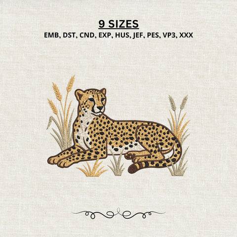 Cheetah Embroidery Design – Wild Cheetah Lying in Grass Safari Wildlife Animal Machine Embroidery File Embroidery/Applique DESIGNS PatternFeed8 