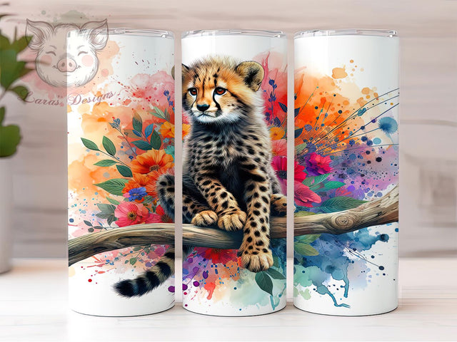 Cheetah Floral 20oz Boho Wildlife Tumbler, Cute Cheetah Tumbler, 20oz Tumbler Design, Sublimation Tumbler Wrap, Wildlife Tumbler Wrap, Boho Cheetah Tumbler Sublimation Lara' s Designs 