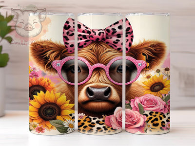 Cheetah Floral Highland Cow 20oz Tumbler Png, Straight & Tapered Tumbler Png, Highland Cow Tumbler Png, Digital Download PNG Sublimation Lara' s Designs 