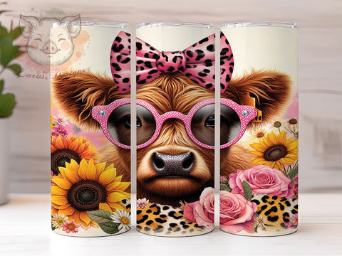 Cheetah Floral Highland Cow 20oz Tumbler Png, Straight & Tapered Tumbler Png, Highland Cow Tumbler Png, Digital Download PNG Sublimation Lara' s Designs 