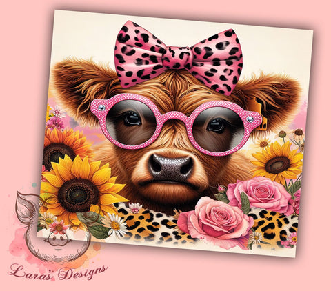 Cheetah Floral Highland Cow 20oz Tumbler Png, Straight & Tapered Tumbler Png, Highland Cow Tumbler Png, Digital Download PNG Sublimation Lara' s Designs 