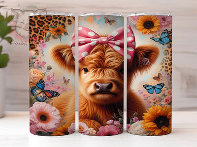 Cheetah Floral Highland Cow Tumbler, Cheetah Floral Tumbler, Rustic 20oz Wrap, Sublimation Design, Stylish Gift Idea, Country Cow Wrap, Western Animal Print Tumbler Sublimation Lara' s Designs 