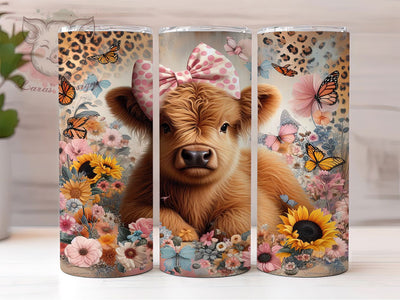 Cheetah Floral Highland Cow Tumbler, Cheetah Floral Tumbler, Rustic 20oz Wrap, Sublimation Design, Stylish Gift Idea, Country Cow Wrap, Western Animal Print Tumbler Sublimation Lara' s Designs 