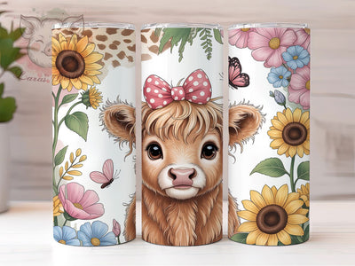 Cheetah Floral Highland Cow Tumbler, Cheetah Floral Tumbler, Rustic 20oz Wrap, Sublimation Design, Stylish Gift Idea, Country Cow Wrap, Western Animal Print Tumbler Sublimation Lara' s Designs 