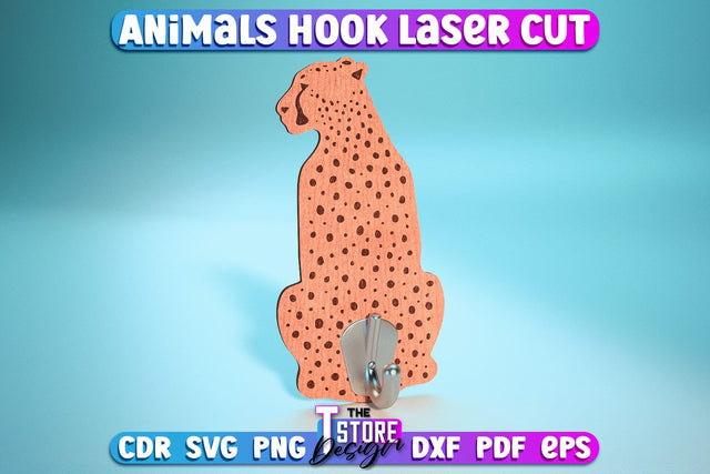 Cheetah Hook Laser Cut | Home Design | Wooden Animals Hook | CNC File SVG The T Store Design 
