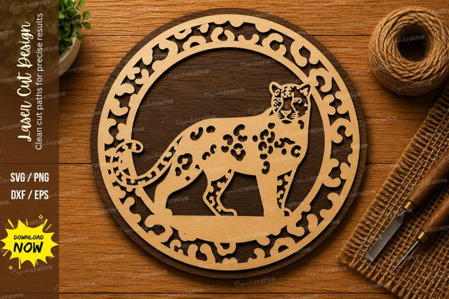 Cheetah Mandala SVG | Wildlife Laser Cut File | Glowforge CNC DXF PNG EPS SVG Regulrcrative 