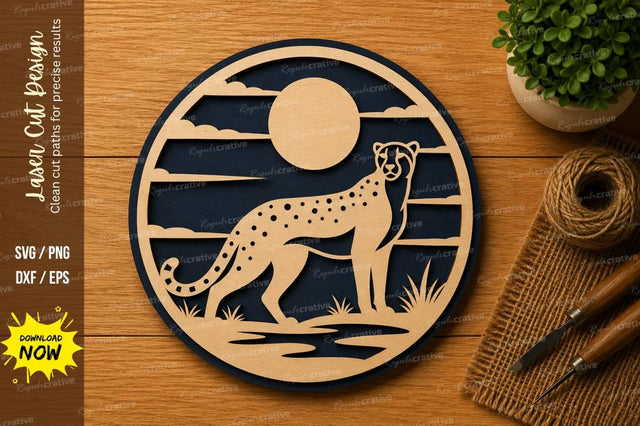 Cheetah Moon Circle Laser Cut SVG File SVG Regulrcrative 