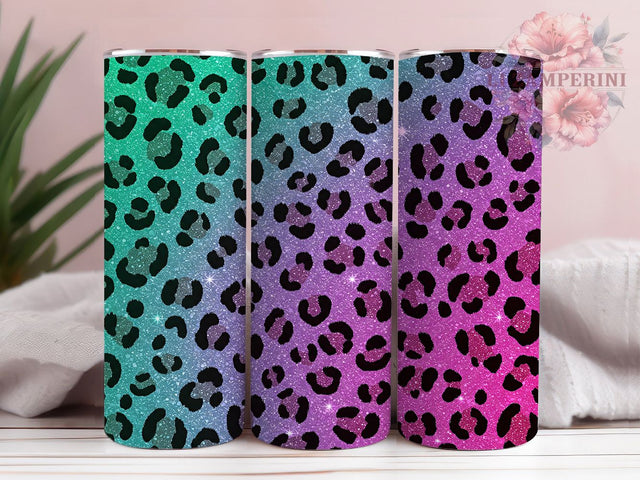 Cheetah Print Leopard Glitter Tumbler Wrap, Leopard Glitter Wrap, Teal Purple Ombre, Sparkly Animal Print, Glitter Leopard Cup, Wild Print Sublimation, Glam Animal Print Mug Sublimation Li Zamperini 
