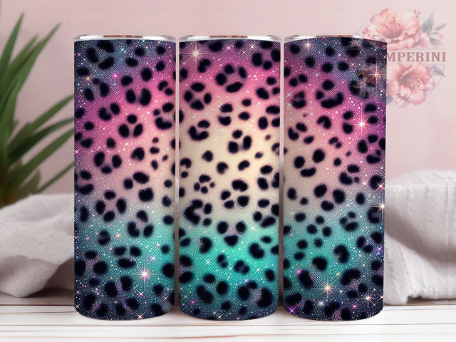 Cheetah Print Leopard Glitter Tumbler Wrap, Leopard Glitter Wrap, Teal Purple Ombre, Sparkly Animal Print, Glitter Leopard Cup, Wild Print Sublimation, Glam Animal Print Mug Sublimation Li Zamperini 