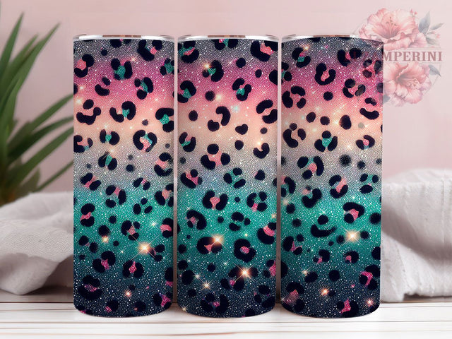 Cheetah Print Leopard Glitter Tumbler Wrap, Leopard Glitter Wrap, Teal Purple Ombre, Sparkly Animal Print, Glitter Leopard Cup, Wild Print Sublimation, Glam Animal Print Mug Sublimation Li Zamperini 