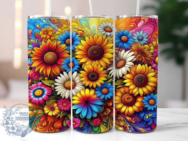 Cheetah Sunflower Tie Die 20oz Skinny Tumbler PNG, Sunflowers Tumbler Sublimation Wrap, Straight & Tapered Tumbler Wrap, Instant Digital Download Sublimation ToriDesigns 