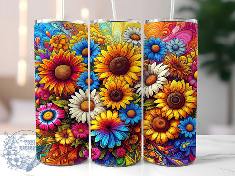 Cheetah Sunflower Tie Die 20oz Skinny Tumbler PNG, Sunflowers Tumbler Sublimation Wrap, Straight & Tapered Tumbler Wrap, Instant Digital Download Sublimation ToriDesigns 