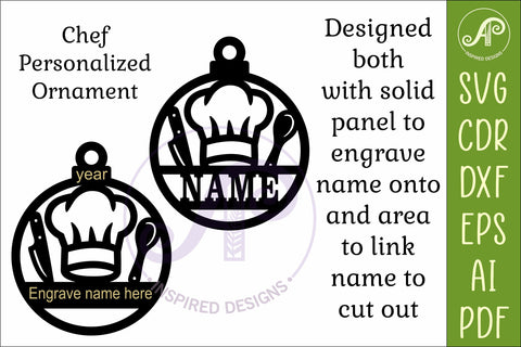 Chef Christmas Ornament SVG| Personalized Laser Cut SVG APInspireddesigns 
