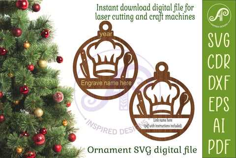 Chef Christmas Ornament SVG| Personalized Laser Cut SVG APInspireddesigns 