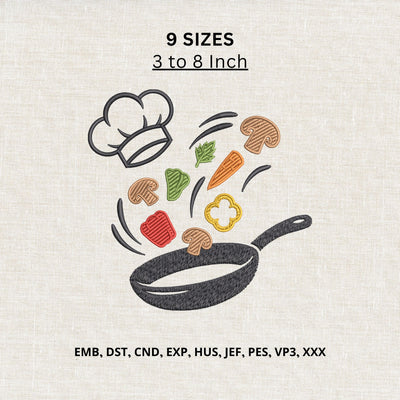 Chef Cooking Pan & Vegetables Machine Embroidery Design – Kitchen Cooking Embroidery File Embroidery/Applique DESIGNS PatternFeed8 