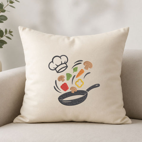 Chef Cooking Pan & Vegetables Machine Embroidery Design – Kitchen Cooking Embroidery File Embroidery/Applique DESIGNS PatternFeed8 