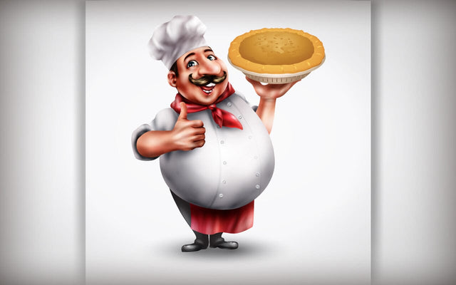 Chef dressed in uniform, holding a ready dish in his hand. SVG naemmiah021 