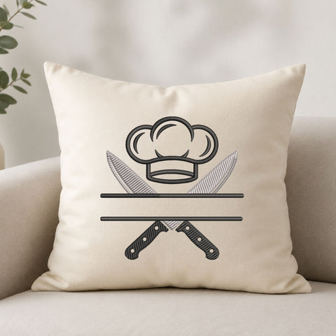 Chef Hat Crossed Knives Split Machine Embroidery Design – Kitchen Cooking Embroidery File Embroidery/Applique DESIGNS PatternFeed8 
