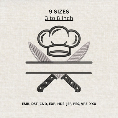 Chef Hat Crossed Knives Split Machine Embroidery Design – Kitchen Cooking Embroidery File Embroidery/Applique DESIGNS PatternFeed8 