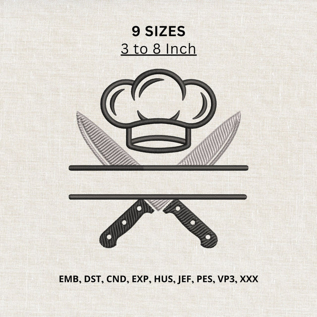 Chef Hat Crossed Knives Split Machine Embroidery Design – Kitchen Cooking Embroidery File Embroidery/Applique DESIGNS PatternFeed8 