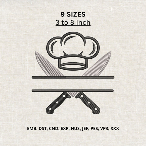 Chef Hat Crossed Knives Split Machine Embroidery Design – Kitchen Cooking Embroidery File Embroidery/Applique DESIGNS PatternFeed8 