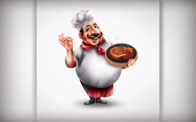Chef holding a special and delicious beef dish. SVG naemmiah021 