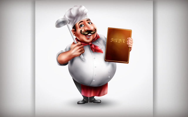 Chef in uniform holding the menu and spoon on a light background SVG naemmiah021 