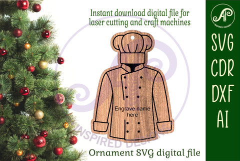 Chef or bakers Christmas Ornament SVG laser cut SVG APInspireddesigns 