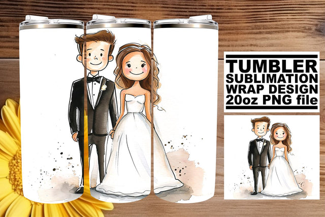 Cherished Watercolor Wedding Tumbler Wrap: Love Affair 20oz Sublimation afrosvg 