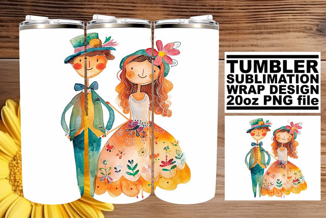 Cherished Watercolor Wedding Tumbler Wrap: Love Affair 20oz Sublimation afrosvg 