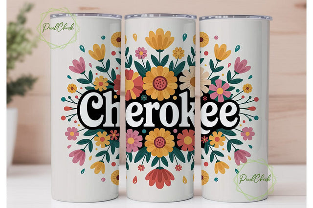 Cherokee Floral 20oz Tumbler Wrap Sublimation PixelChick 