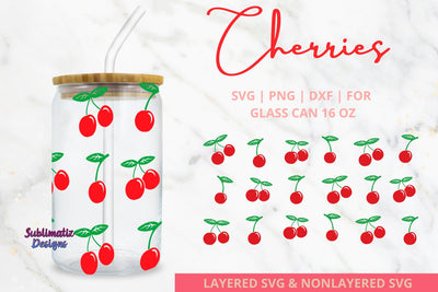 Cherries Glass Can Wrap 16oz SVG | PNG Sublimation SVG Sublimatiz Designs 