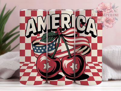 Cherry America Coquette 20oz Tumbler, Coquette Style, Patriotic Theme, AMERICA, Tumbler Wrap, Sublimation Design, 20oz Tumbler Sublimation Li Zamperini 