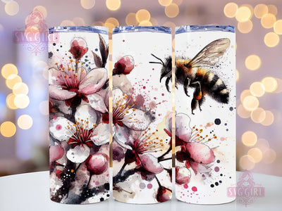 Cherry Blossom and Bee 20oz Tumbler Wrap Sublimation Design, Straight Tapered Tumbler Wrap, Cherry Blossom Tumbler Png, Instant Digital Download Sublimation SvggirlplusArt 
