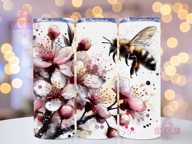 Cherry Blossom and Bee 20oz Tumbler Wrap Sublimation Design, Straight Tapered Tumbler Wrap, Cherry Blossom Tumbler Png, Instant Digital Download Sublimation SvggirlplusArt 