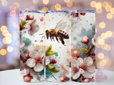 Cherry Blossom and Bee 20oz Tumbler Wrap Sublimation Design, Straight Tapered Tumbler Wrap, Cherry Blossom Tumbler Png, Instant Digital Download Sublimation SvggirlplusArt 