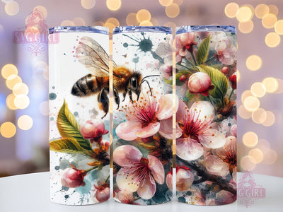 Cherry Blossom and Bee 20oz Tumbler Wrap Sublimation Design, Straight Tapered Tumbler Wrap, Cherry Blossom Tumbler Png, Instant Digital Download Sublimation SvggirlplusArt 