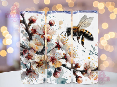 Cherry Blossom and Bee 20oz Tumbler Wrap Sublimation Design, Straight Tapered Tumbler Wrap, Cherry Blossom Tumbler Png, Instant Digital Download Sublimation SvggirlplusArt 