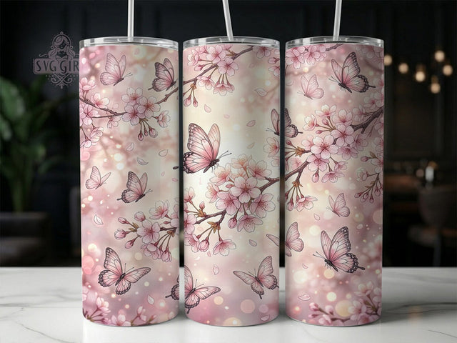 Cherry Blossom Butterfly 20oz Tumbler, Cherry Blossom, Butterfly Tumbler, Cherry Blossom PNG, Butterfly Wrap PNG, Blossom Tumbler, Cherry Butterfly, 20oz Tumbler Wrap Sublimation SvggirlplusArt 
