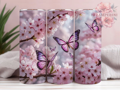 Cherry Blossom Butterfly Tumbler, Cherry Blossom Tumbler, Whimsical Butterfly Wrap, Elegant Blossom Wrap, Vibrant Floral Wrap, Sublimation Design, Trendy Gift Idea Sublimation Li Zamperini 