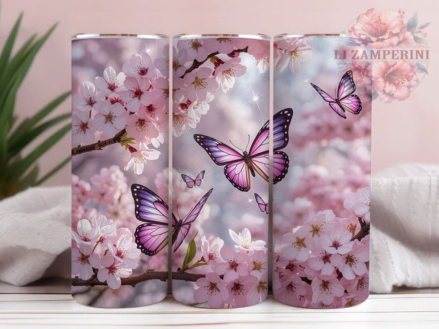 Cherry Blossom Butterfly Tumbler, Cherry Blossom Tumbler, Whimsical Butterfly Wrap, Elegant Blossom Wrap, Vibrant Floral Wrap, Sublimation Design, Trendy Gift Idea Sublimation Li Zamperini 