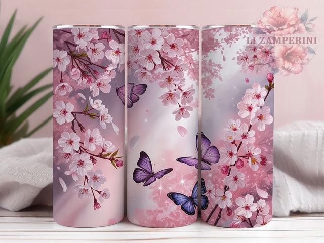 Cherry Blossom Butterfly Tumbler, Cherry Blossom Tumbler, Whimsical Butterfly Wrap, Elegant Blossom Wrap, Vibrant Floral Wrap, Sublimation Design, Trendy Gift Idea Sublimation Li Zamperini 