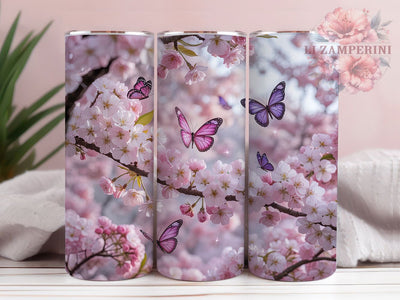 Cherry Blossom Butterfly Tumbler, Cherry Blossom Tumbler, Whimsical Butterfly Wrap, Elegant Blossom Wrap, Vibrant Floral Wrap, Sublimation Design, Trendy Gift Idea Sublimation Li Zamperini 