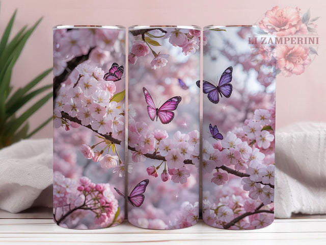Cherry Blossom Butterfly Tumbler, Cherry Blossom Tumbler, Whimsical Butterfly Wrap, Elegant Blossom Wrap, Vibrant Floral Wrap, Sublimation Design, Trendy Gift Idea Sublimation Li Zamperini 