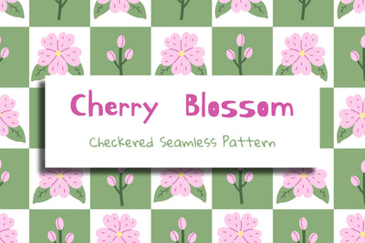 Cherry Blossom Checkered Seamless Pattern Digital Pattern Rin Green 