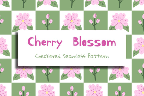Cherry Blossom Checkered Seamless Pattern Digital Pattern Rin Green 
