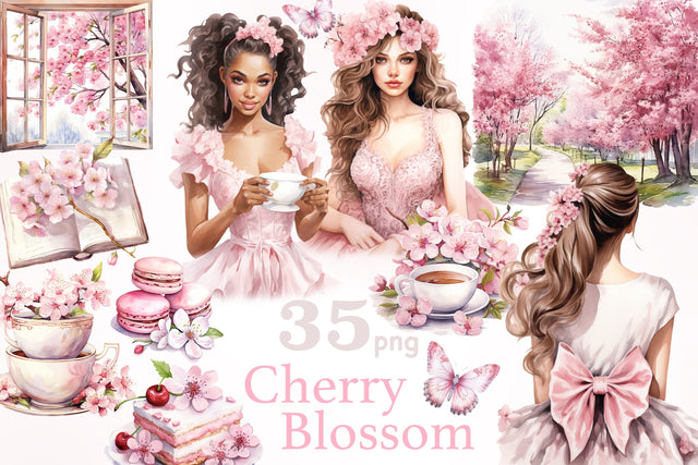 Cherry Blossom Clipart | Sakura Clipart Bundle SVG GlamArtZhanna 