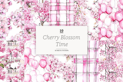 Cherry Blossom Digital Paper Spring Garden Seamless Patterns Digital Pattern GlamArtZhanna 