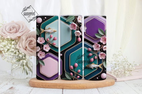 Cherry Blossom Geo 20oz Tumbler Wrap Sublimation sassyprint 